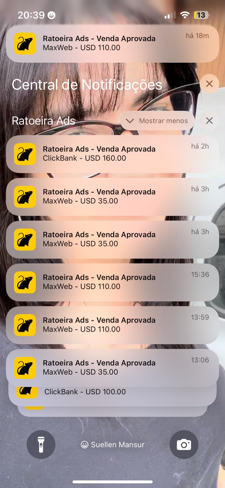 Notificações de vendas aprovadas em dólar da Suellen