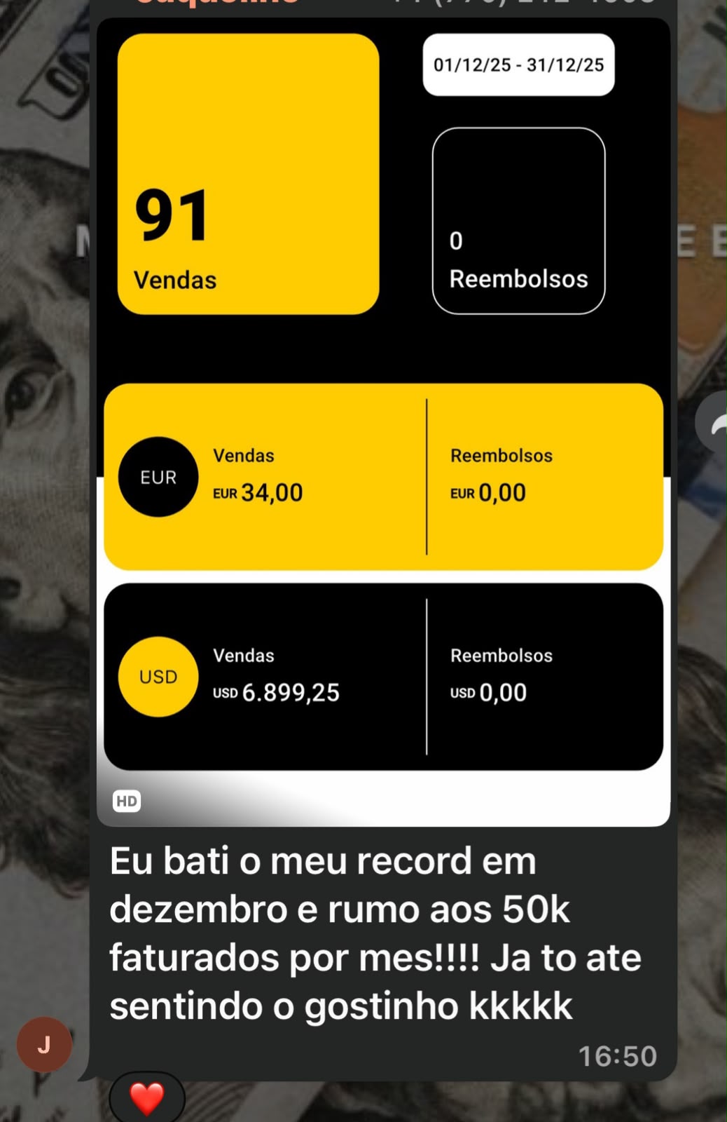 Aluno batendo recorde de faturamento em dólar e euro